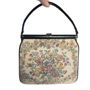 Vintage JR 60s Tapestry Handbag Inner Coin Purse Black Trim USA